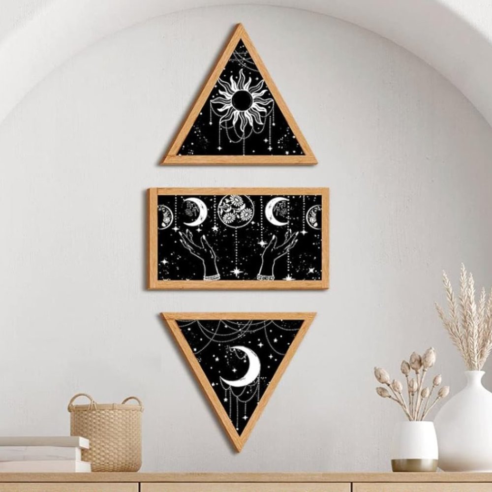 Mystical Harmony: Boho Moon Phase and Sun Wall Decor Set